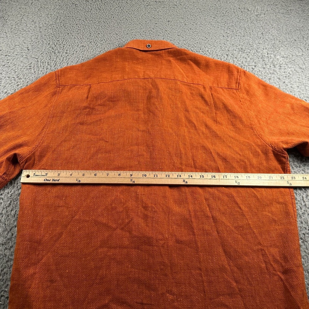 32 Bar Blues Shirt Mens L Orange Short Sleeve Button Up Linen‎ Cotton Pocket - Picture 5 of 10